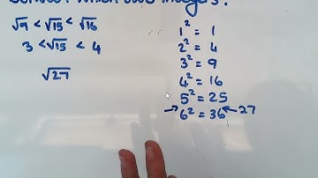 Grade 10 Algebra Revision: Between which two integers does a squareroot lie?
