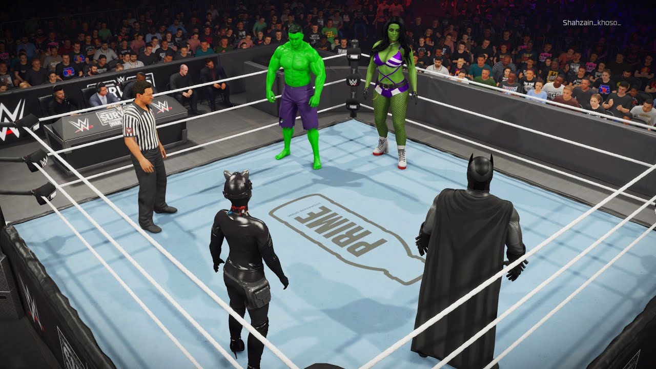 WWE 2K25 - BATMAN AND CATWOMAN VS HULK AND SHE HULK MATCH- PS5 