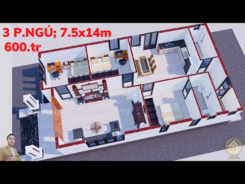 Video Mặt Bằng Nhà Cấp 4 Có 3 Phòng Ngủ 7.5x14m, 600 Triệu |... - youtube