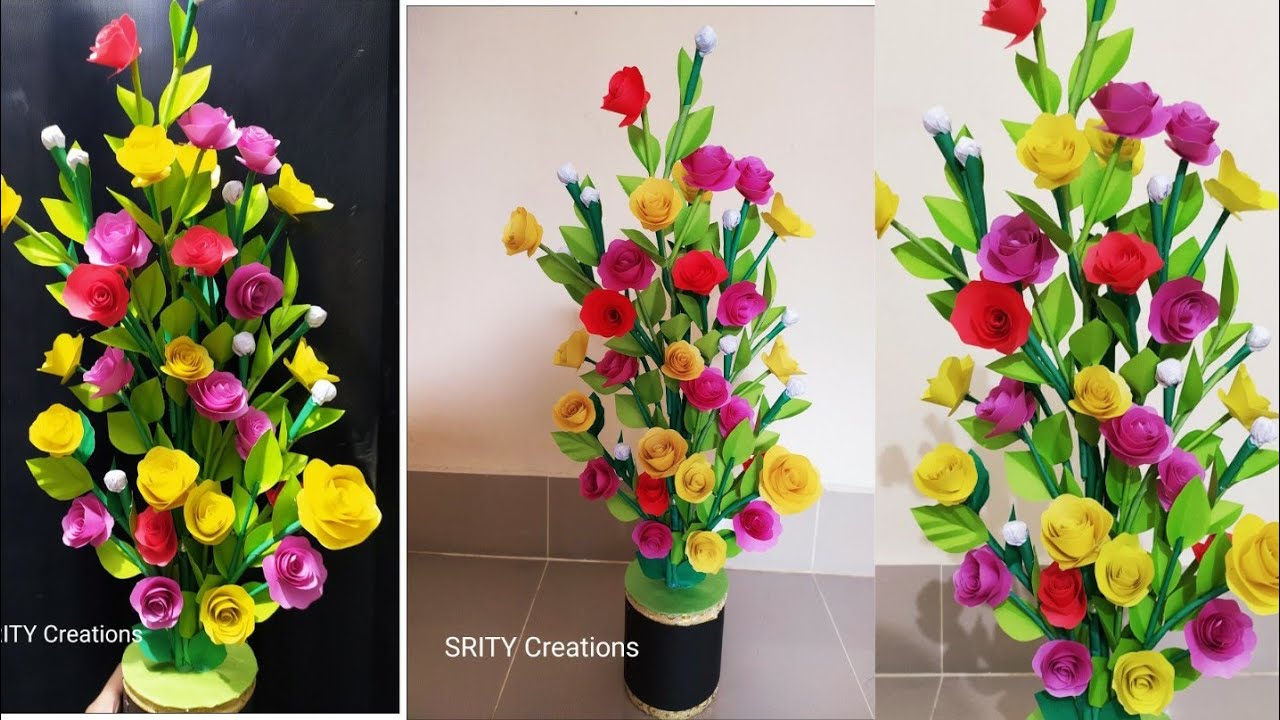paper flower tree home decor idea,, how to make paper flower tree