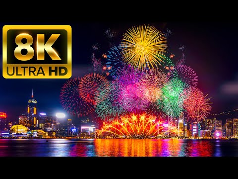 Happy New Year 2024 8K (60fps) UHD - Scenic Relaxation New Year With Fireworks  Sounds