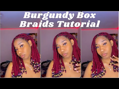 Short Burgundy BoxBraids w/ beads Tutorial😍