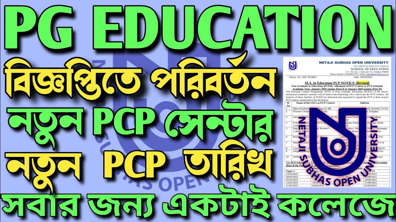 M.A. in Education PCP NOTICE (Revised) ll NSOU PGED Allotment of New ...