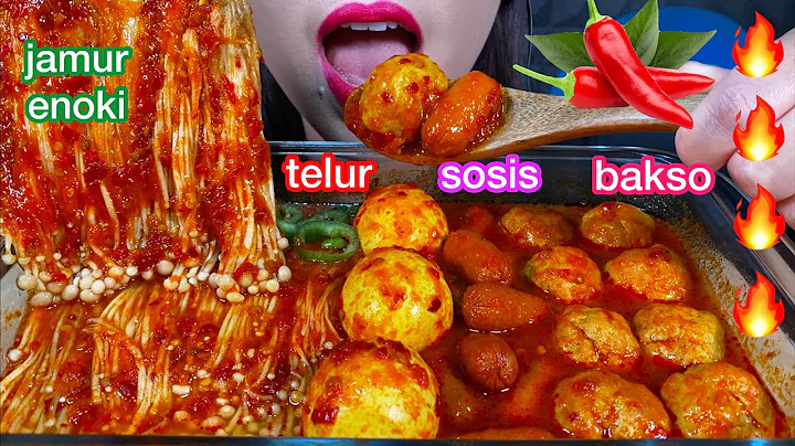 MAKAN BAKSO KUAH CABE SOSIS TELUR *SPICY MEATBALL EGG ENOKI MASSIVE Eating Sounds