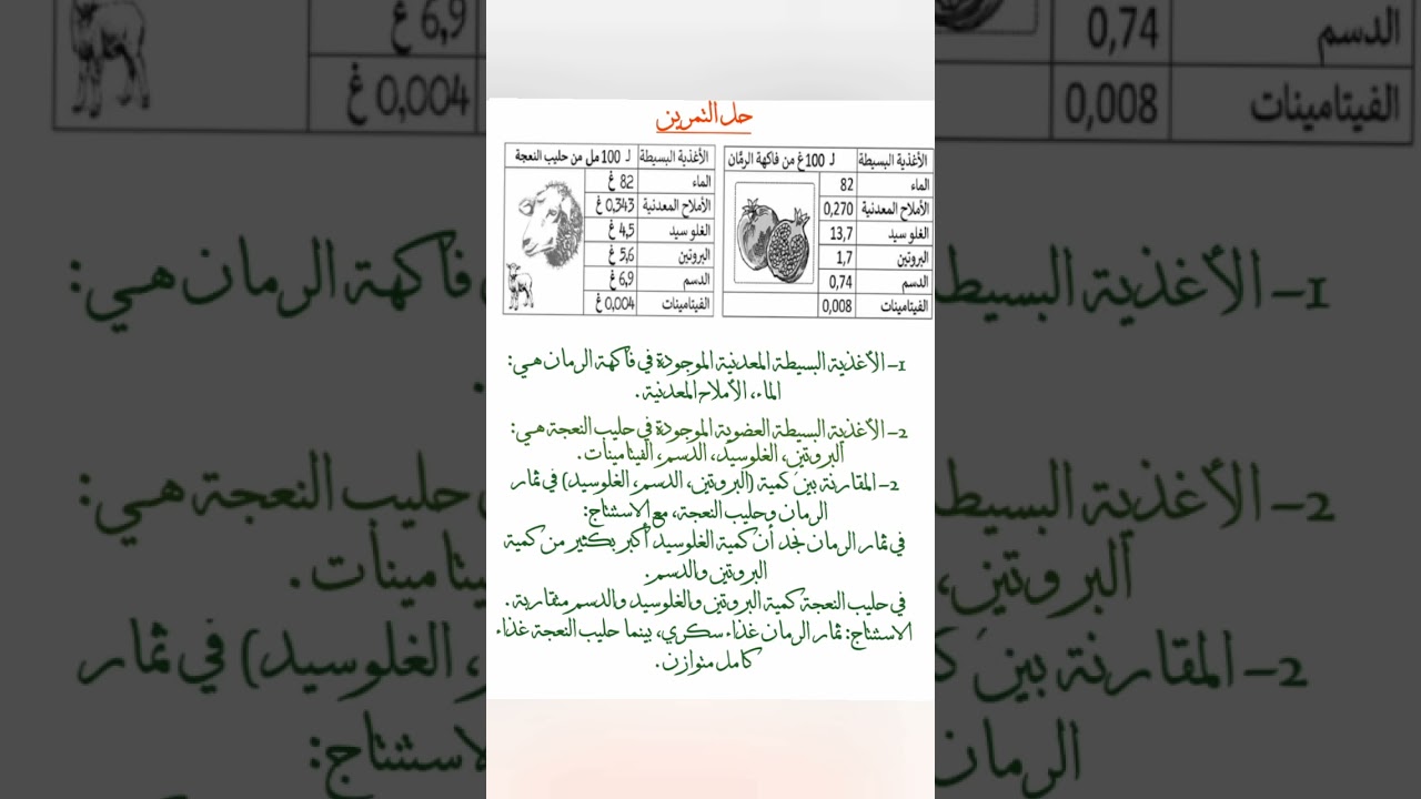 تمرين حول مصدر وتركيب الأغذية أولى متوسط #اكسبلور