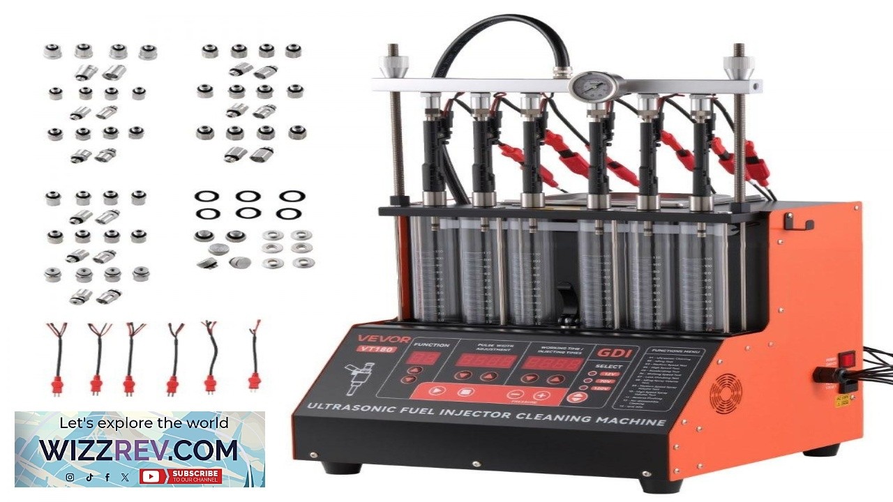Тестер для очистки топливных форсунок VEVOR, 9 режимов тестирования, 6 цилиндров, ультразвуковая ...