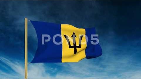Barbados Flag Slider Style. Waving In The Win With Cloud Background Animation