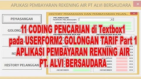 11 Coding Pencarian di Textbox1 pada Userform2 Golongan Tarif VBA Excel Aplikasi Rekening Air 
