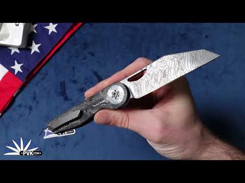 Hypercut Manufacturing Cretin, Mike Norris Damascus Blade, Black Dunes Fat Carbon Handle