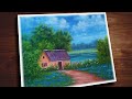 Easy Landscape Painting House near the lake by Acrylic Colors