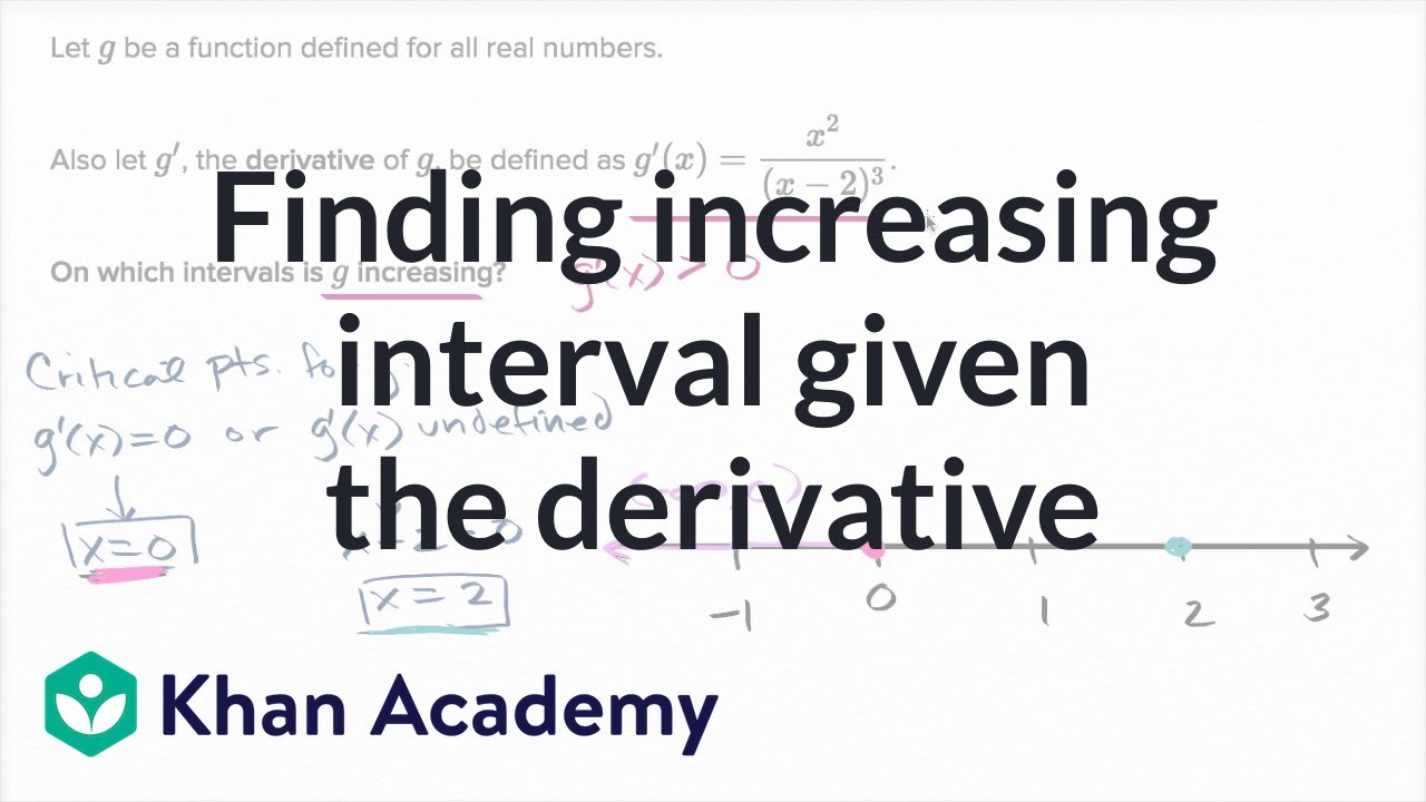 Finding increasing interval given the derivative (video)  Khan