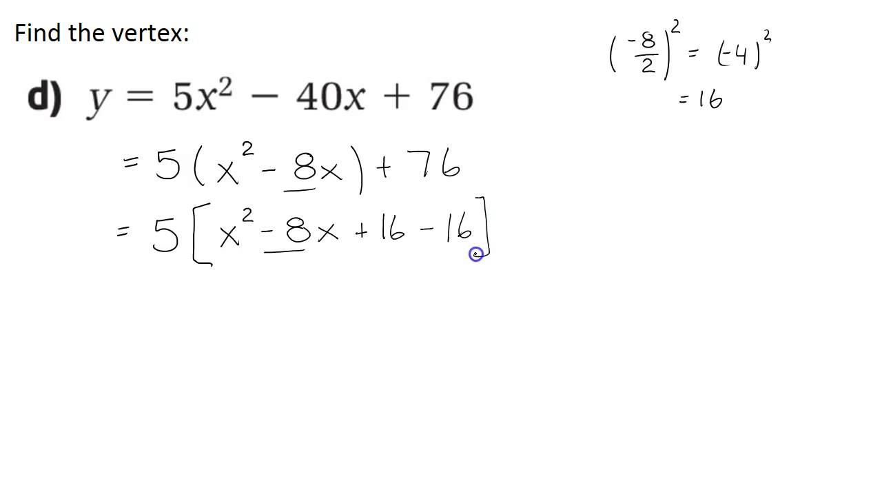 Finding the Vertex - Completing the Square - YouTube