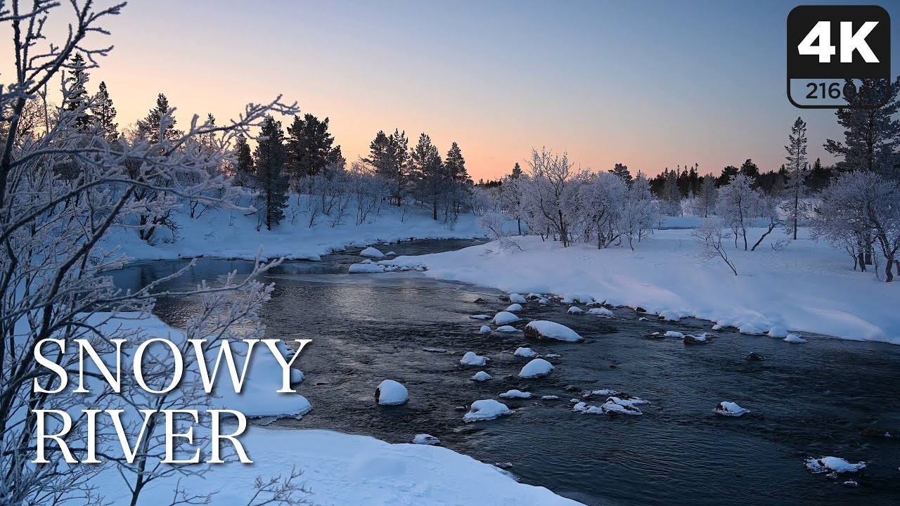 4K Snowy River | 5h Cozy Winter Ambience for Sleep & Relaxation