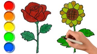 Vẽ Hoa Hồng và Hoa Hướng Dương đơn giản cho bé - How to Draw ROSE and SUNFLOWER for Kid