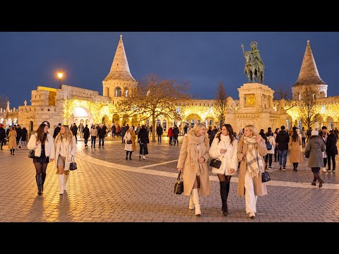 Budapest, Hungary 🇭🇺 - Buda Castle at Night & Danube Promenade - 4K HDR Night Walk