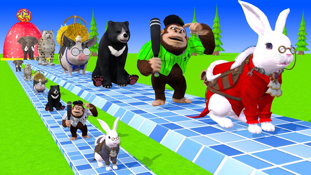 Paint & Animals Cow,Bear,Dog,Chicken,Lion,Elephant Fountain Crossing Transformation Animal Cartoon