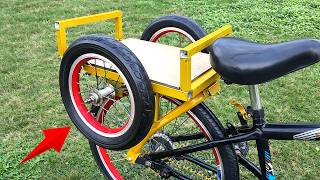 Geweldig idee! Een superuniek opvouwbaar voertuig op vier wielen, gemaakt van een fiets.