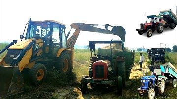 Jcb 3DX XPERT MACHINE WORKING LOADING MUD IN TROLLEY EICHER AND MASSEY TRACTOR । JCB Tractor Video
