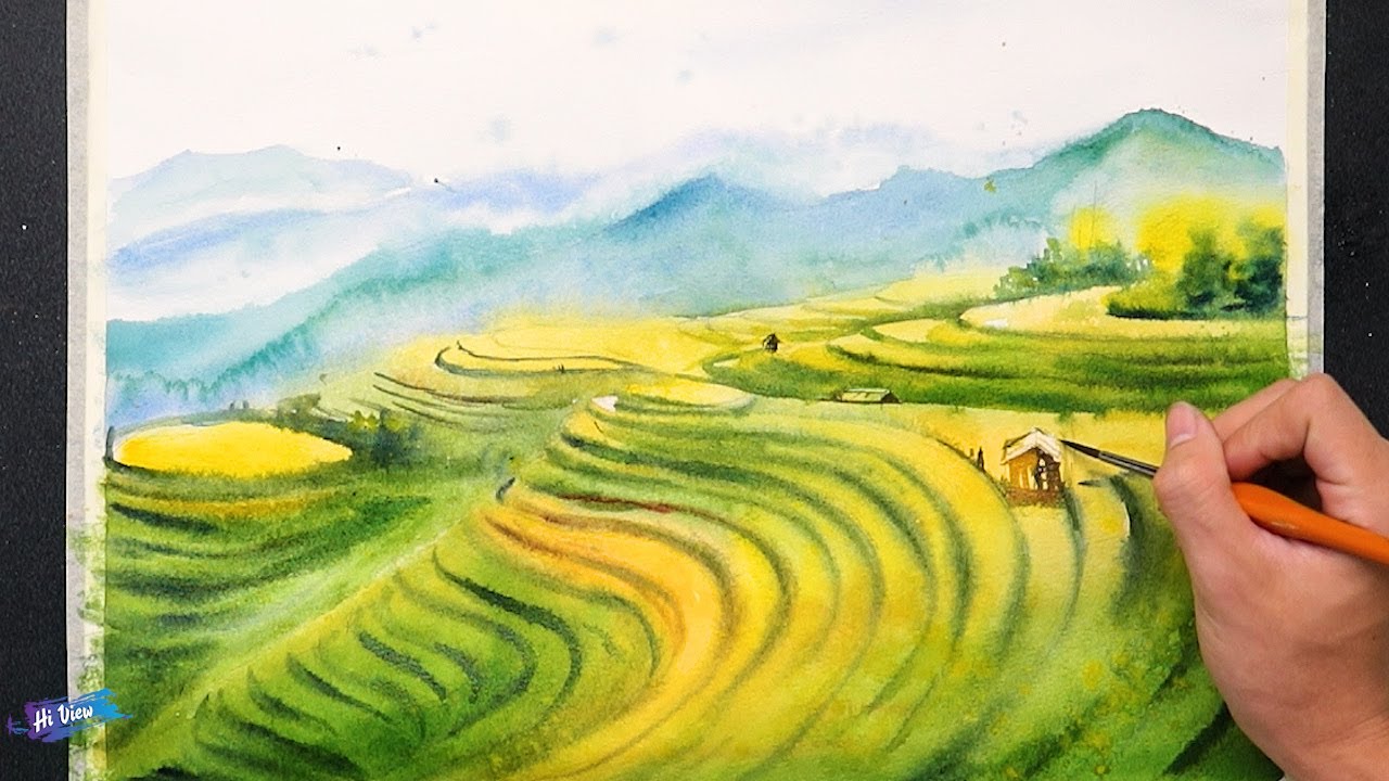 Watercolor Painting Landscape | Draw the Rice Terraces | Rice Terraces