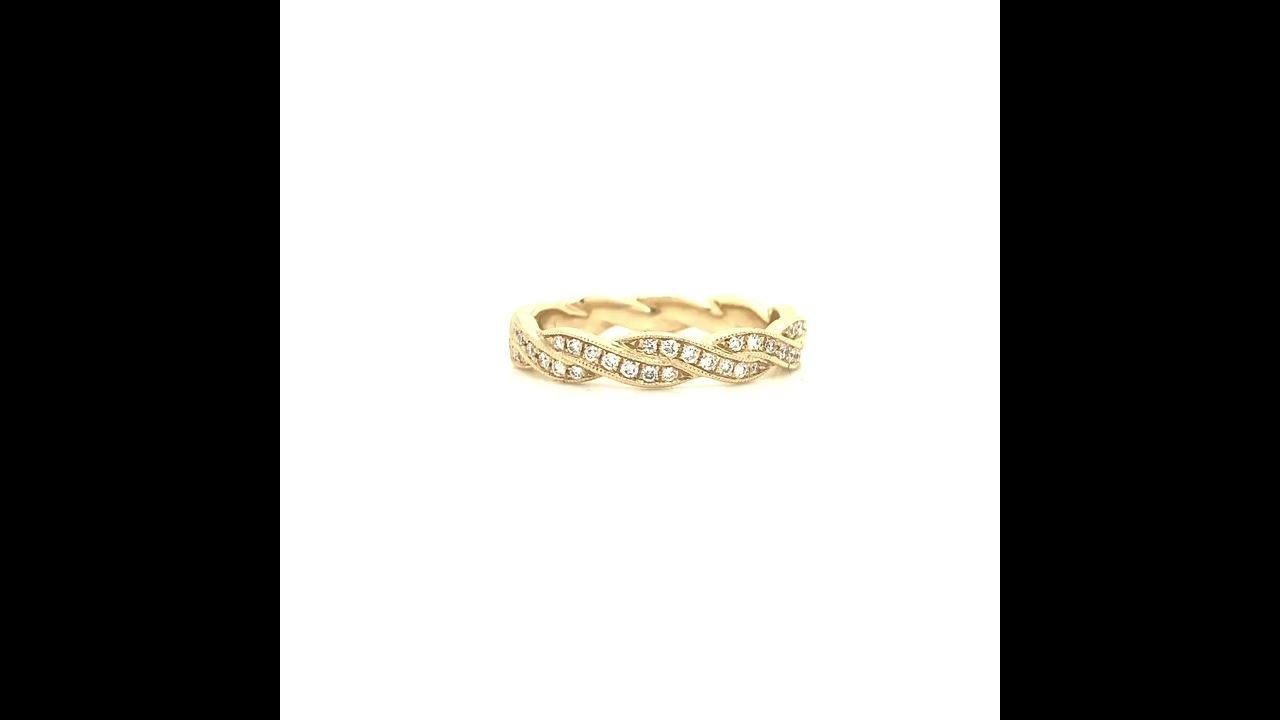 Yellow Gold Braided Twist Milgrain Pave Diamond Band