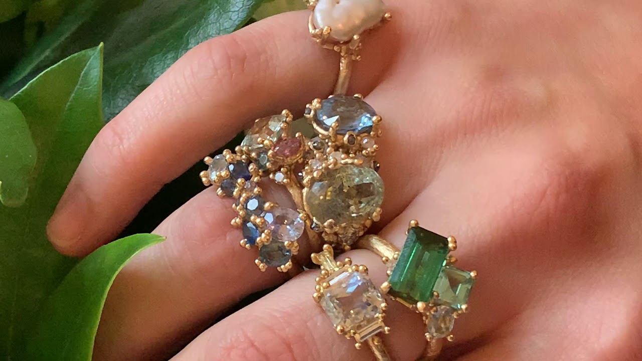 Unique engagement ring and wedding band by British jewellery design Ruth Tomlinson