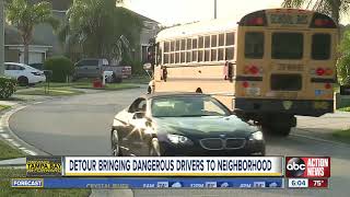 Construction detour causing dangerous drivers to speed through Wesley Chapel neighborhood