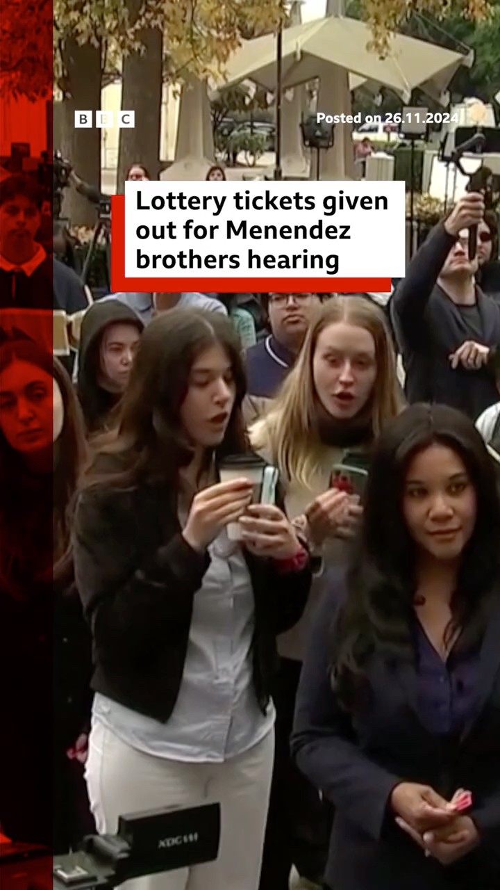 Lottery tickets given out for Menendez brothers' hearing. #MenendezBrothers #BBCNews