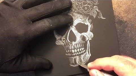 Skull and Roses original scratchboard art Part 3