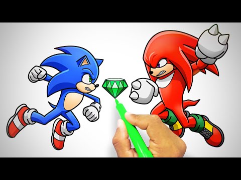 Drawing SONIC vs KNUCKLES [ Full Body + Master Emerald ] Sonic 2 Movie