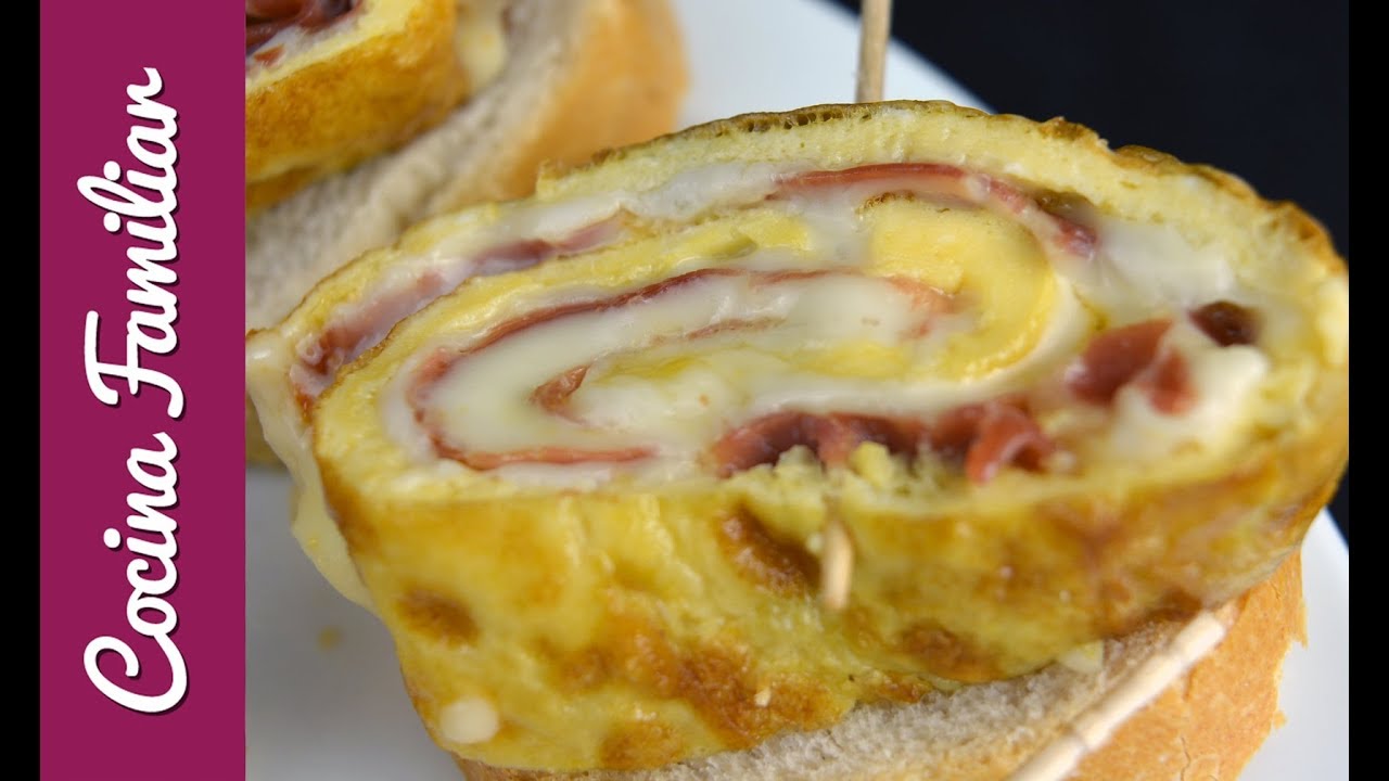 Pinchos de tortilla con jamon y queso. Recetas de cocina casera. Receta