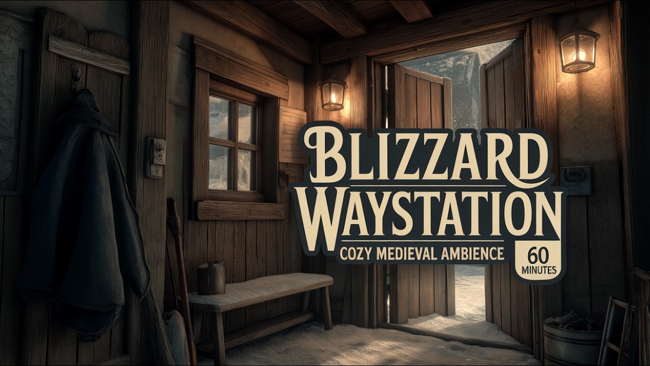 Mountain Pass Waystation in a Blizzard -Cozy Medieval Fantasy Ambience 1 Hour #fantasy #tavernmusic