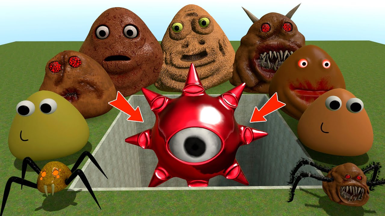 ALL NORMAL 3D POU BOU'S REVENGE Monsters VS RUBY Mr SUN SPRUNKI PHASE 6 in BIG HOLE in Garry's Mod