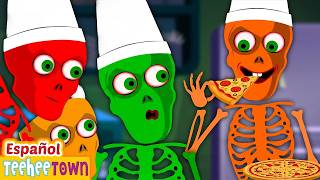 🔴Fiesta de Pizza de Halloween 🍕💀 | Canciones Espeluznantes de Comida con Esqueletos | Pueblo Teehee