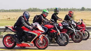 MV Agusta F3 vs Street Triple vs CBR650R vs Benelli 600i | Biggest Battle!