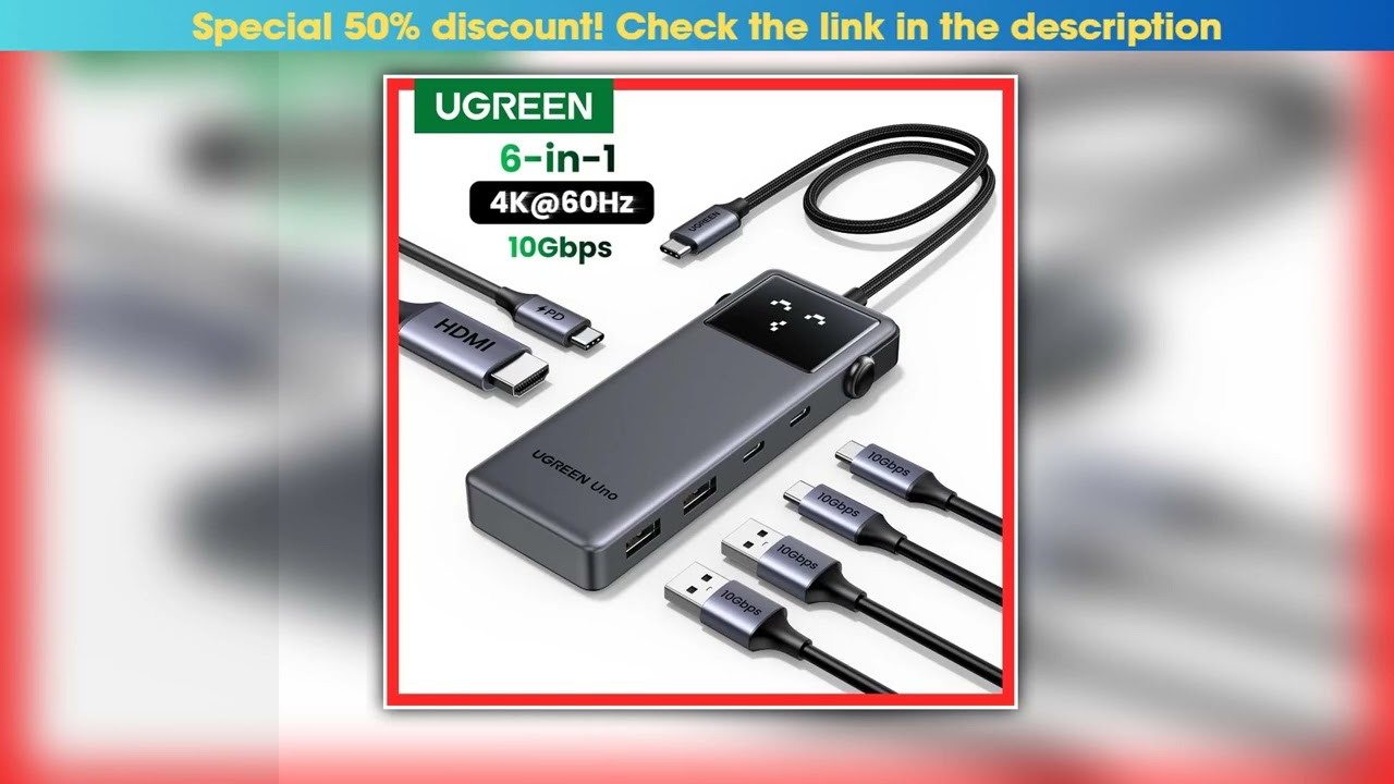 UGREEN Uno USB HUB Splitter 6in1 4K60Hz HDMI PD100W 10Gbps USBC Expander Docking Station for