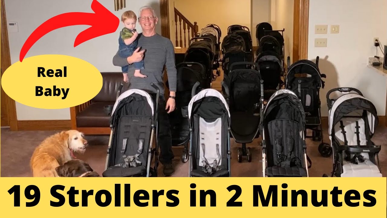 Folding 19 Strollers, in 2 Minutes, with 1 Baby and 2 Dogs. Grandad