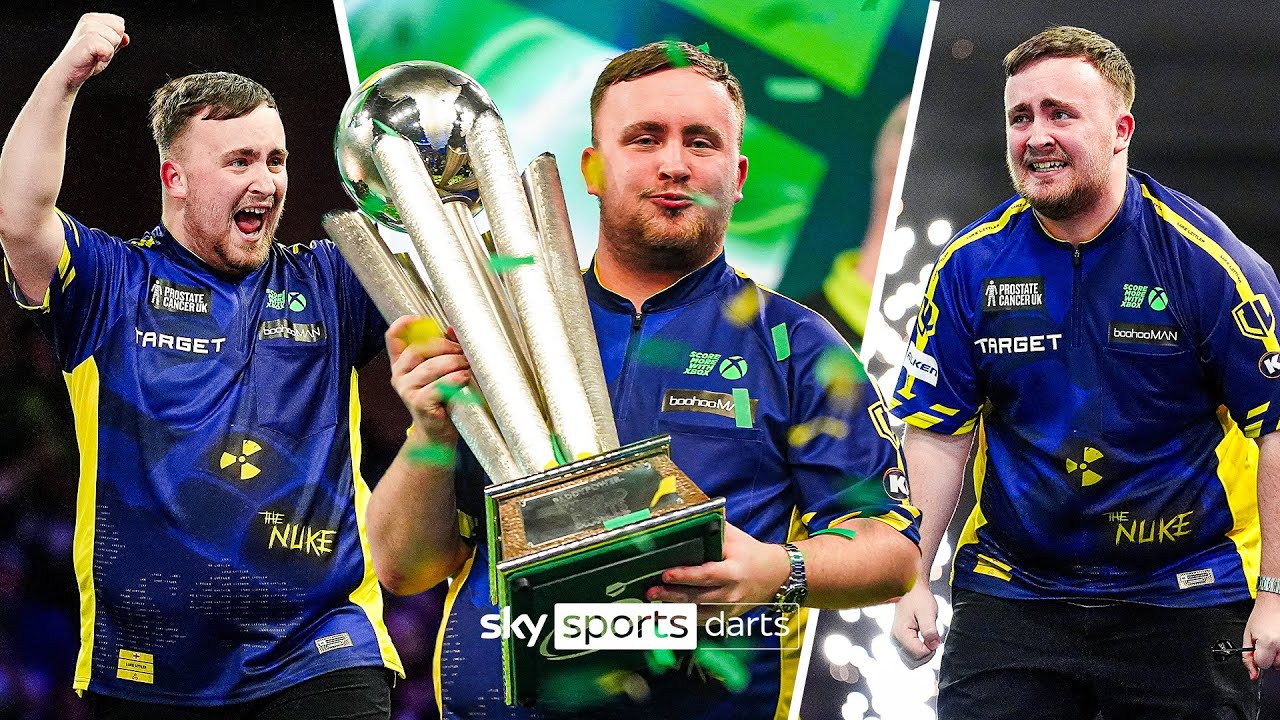 Luke Littler celebrates winning the PDC World Darts Championship