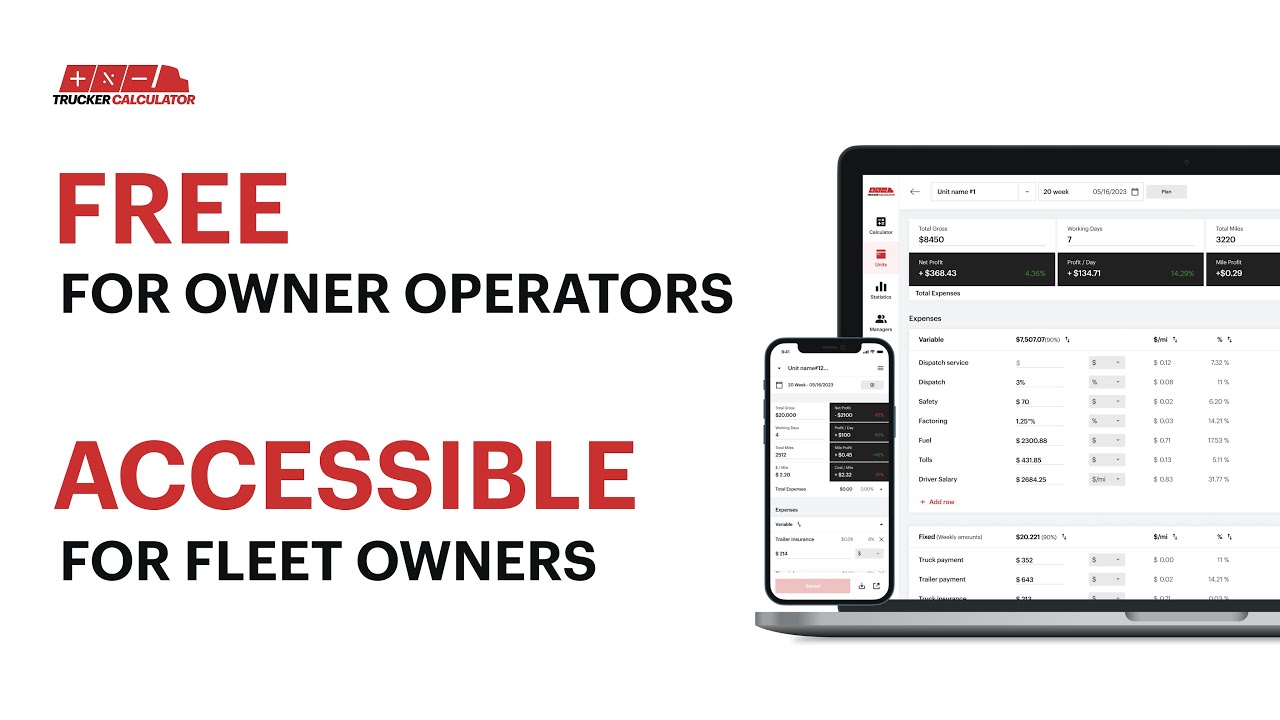 Trucker Calculator 2.0 calculate your NET profit and Cost per Mile in
