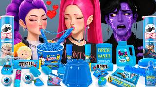 Only BLUE Food For 24 Hours CHALLENGE |ASMR MUKBANG 매운 라면 먹방 Kpop Huntrix RUMI SPIDERMAN CAPTAIN