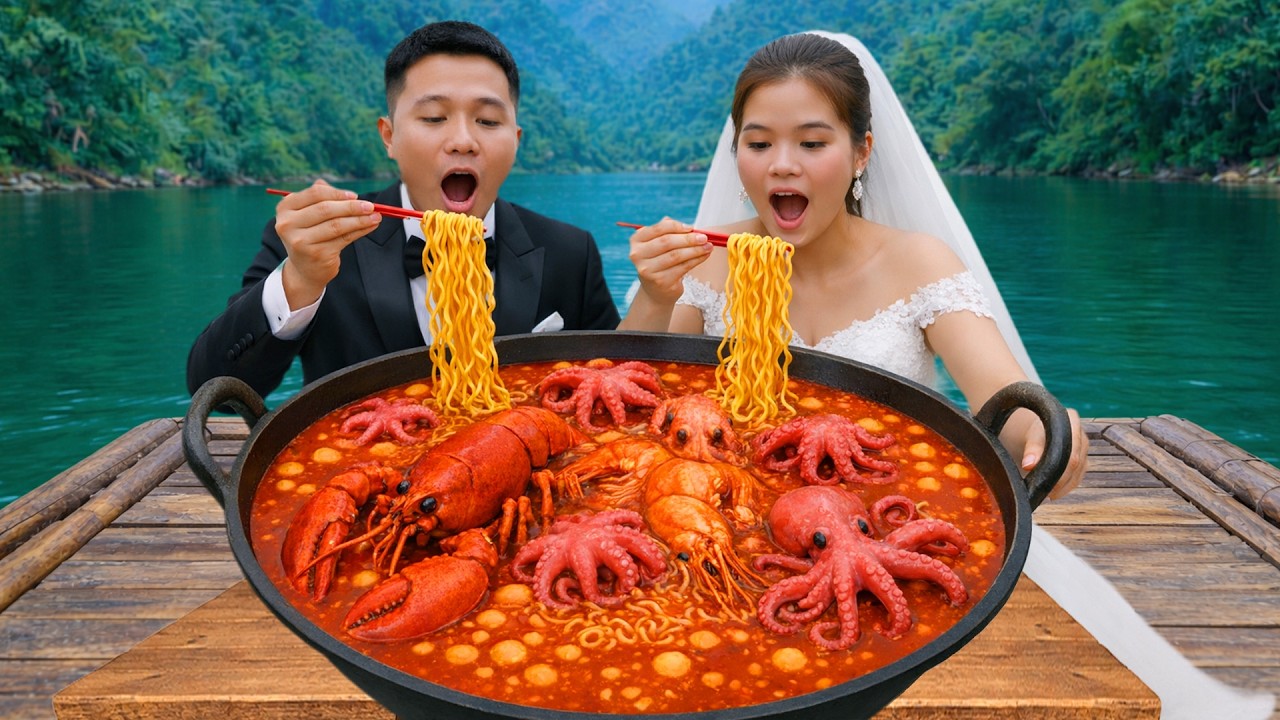 How To Make A Giant Pot Of Spicy And Sour Seafood Noodles - Enjoy Noodles With Your Husband