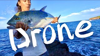 PB Blue Fin Trevally (Omilu) Off of the Drone! Hawaii fishing | Big Island Drone Fishing