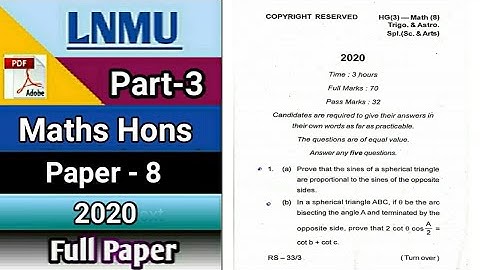 Lnmu bsc part 3 maths honours paper 8 2020