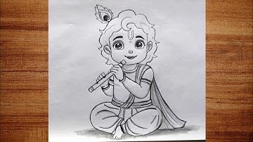 Bal Krishna Drawing, How To Draw Lord Krishna With Grid Method, Step By Step Tutorial