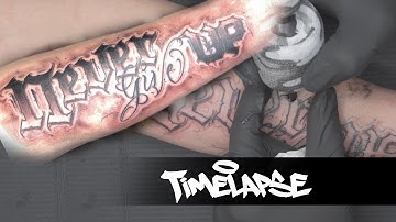 LETTERING TATTOO TIMELAPSE | PT. 2 | NEVER GIVE UP | JJ INK