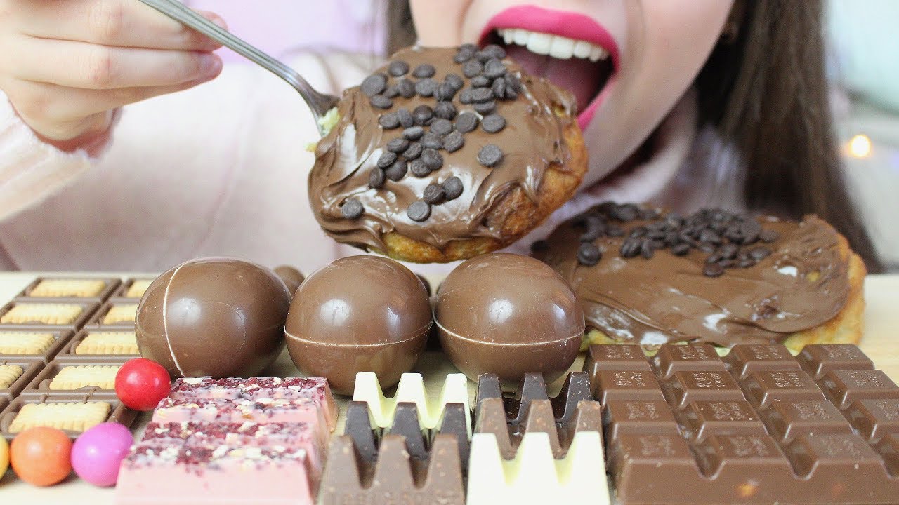 ASMR Giant NUTELLA PROFITEROLES + CHOCOLATE CANDY Eating (Eating Sounds ...