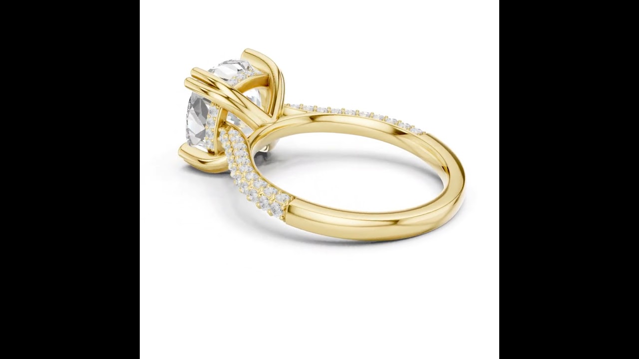 Cushion Diamond Triple-Row Pave Set Engagement Ring