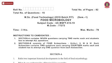 MSC 1ST SEM FT FOOD MICROBIOLOGY DEC 2020 | PTU