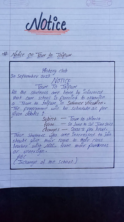Notice on tour to Jaipur l Write a notice on school tour l Notice writing l English #notice