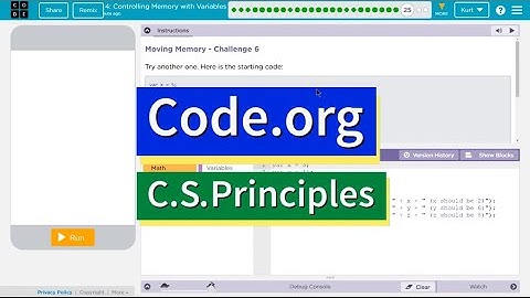 Controlling Memory with Variables 4.25 Tutorial with Answers Code.org CS Principles