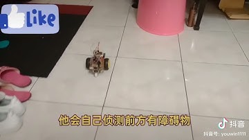 Arduino自走車演示，利用超音波偵測前方障礙物實現避障功能